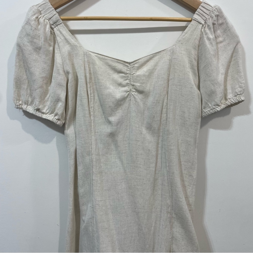 Japna LInen Cotton Blend Open Back Neutral Oatmeal Color Beach Mini Dress Size M - Picture 3 of 9